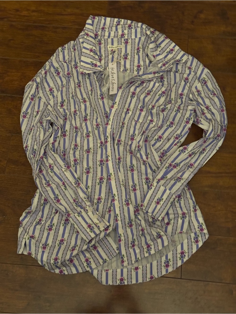 For Love & Lemons Lavender Stripe Floral Blouse - Picture 2 of 3